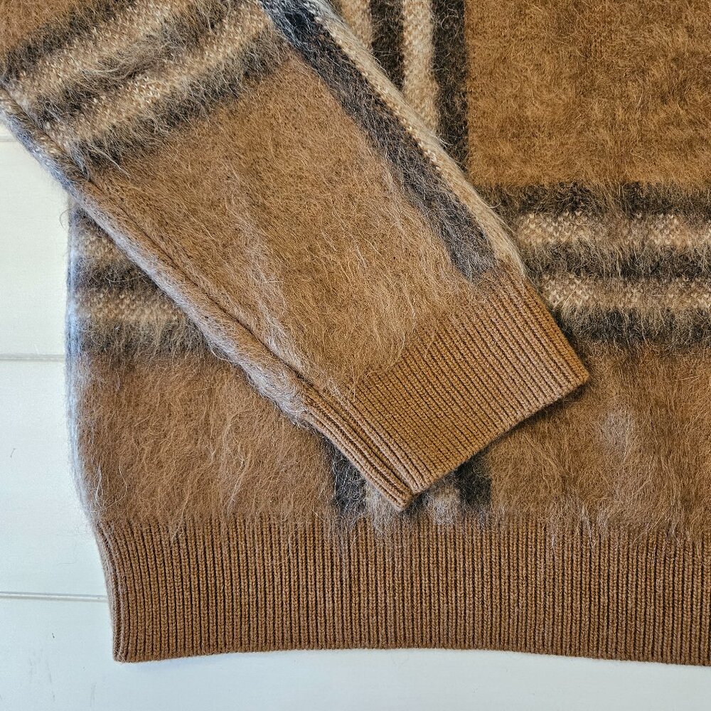 Burberry Mohair Cashmere Wool Blend Brown Checked Sweater - Size M - Picture 4 of 9